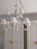luster 9-arms in metaal met linnen kapjes, Huis en Inrichting, Ophalen, Gebruikt, Metaal, Landelijk