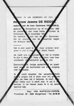 De Ridder Jeanne 1892/1971 Borgerhout/Antwerpen Lot Nr. 545, Collections, Images pieuses & Faire-part, Envoi, Image pieuse