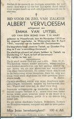 RP Albert Vervloesem 1918-1941 ongeval Waterschei, Carte de condoléances, Enlèvement ou Envoi
