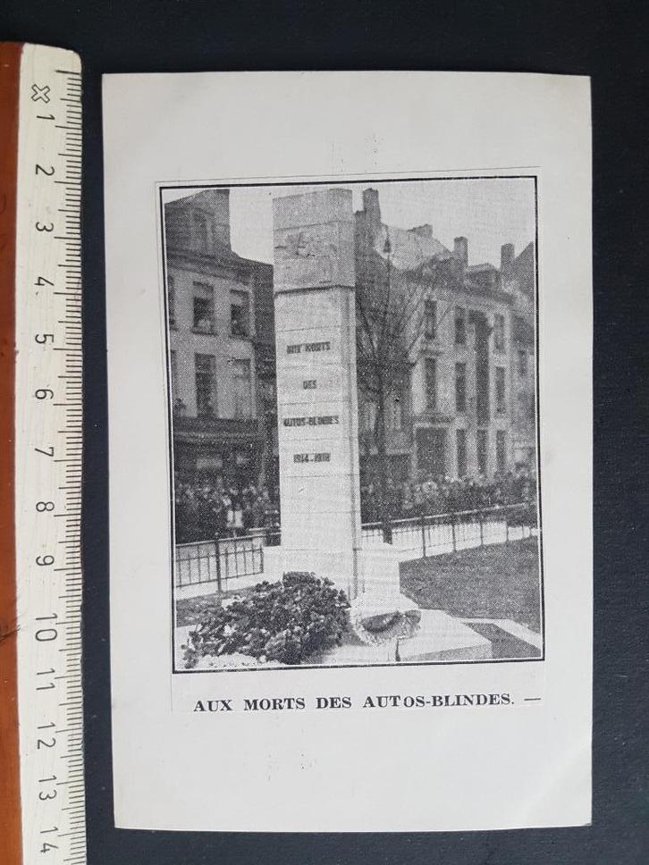 Coupure : Bruxelles Aux morts des autos blindes, Collections, Objets militaires | Général, Armée de terre, Envoi
