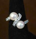 Exclusieve massieve gouden ring met parels,diamanten 0,52kt, Handtassen en Accessoires, Ringen, Ophalen of Verzenden, Zo goed als nieuw