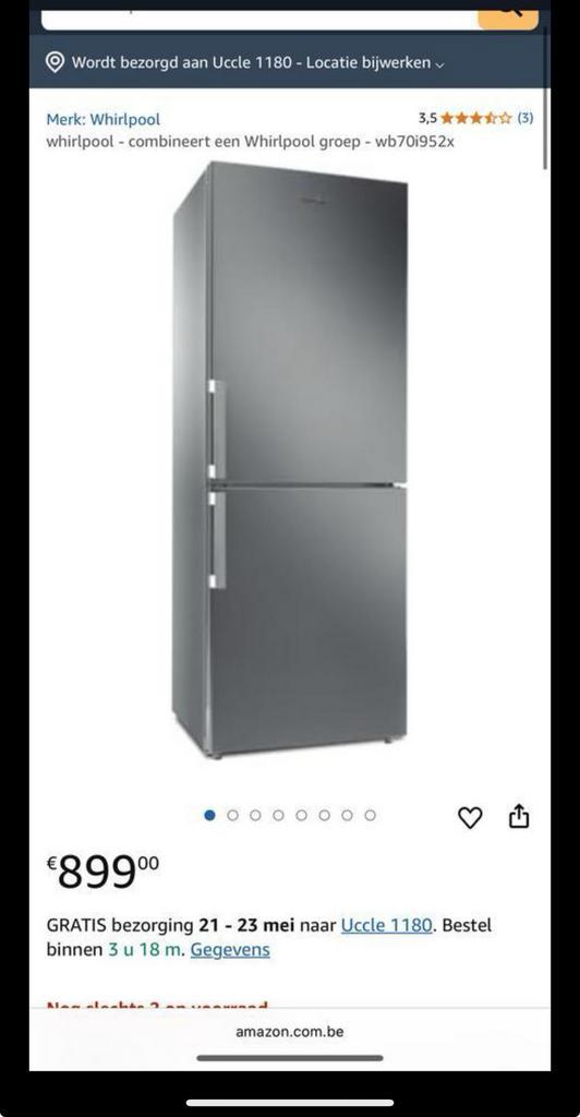 Frigo combi no frost wilrpool neuf emballee garantie, Elektronische apparatuur, Koelkasten en IJskasten, Nieuw, Met vriesvak, 60 cm of meer