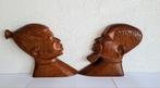 Een koppel houten Afrikaanse hoofden, Antiek en Kunst, Ophalen of Verzenden