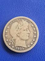 1909 D USA kwart dollar in zilver Denver Barber, Zilver, Losse munt, Verzenden, Noord-Amerika