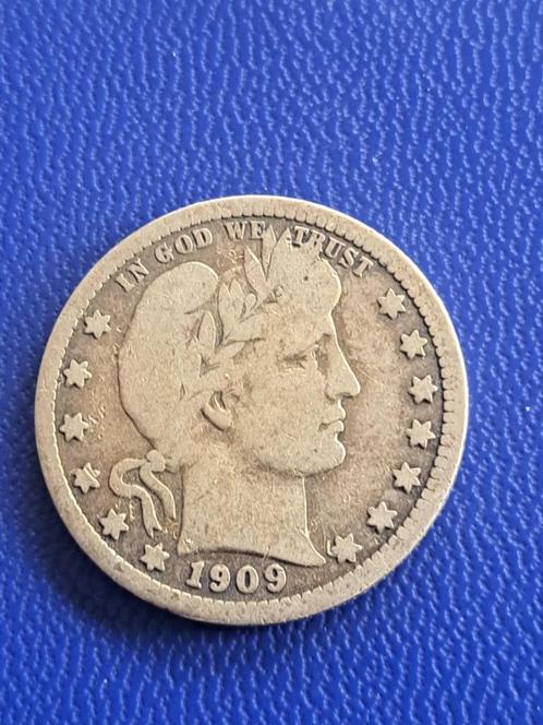 1909 D USA kwart dollar in zilver Denver Barber, Postzegels en Munten, Munten | Amerika, Losse munt, Noord-Amerika, Zilver, Verzenden