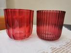 2x Kaarshouder, theelichtjes 9 cm, rood glas., Huis en Inrichting, Woonaccessoires | Kandelaars en Kaarsen, Overige materialen