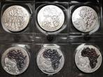 6 x Ruanda Rwanda wildlife - 6 x 1 oz silver, Ophalen of Verzenden, Zilver
