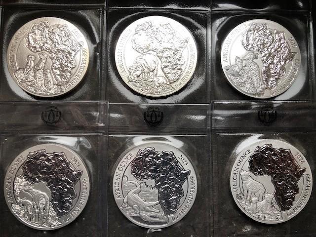 6 x Ruanda Rwanda wildlife - 6 x 1 oz silver, Timbres & Monnaies, Métaux nobles & Lingots, Argent, Enlèvement ou Envoi