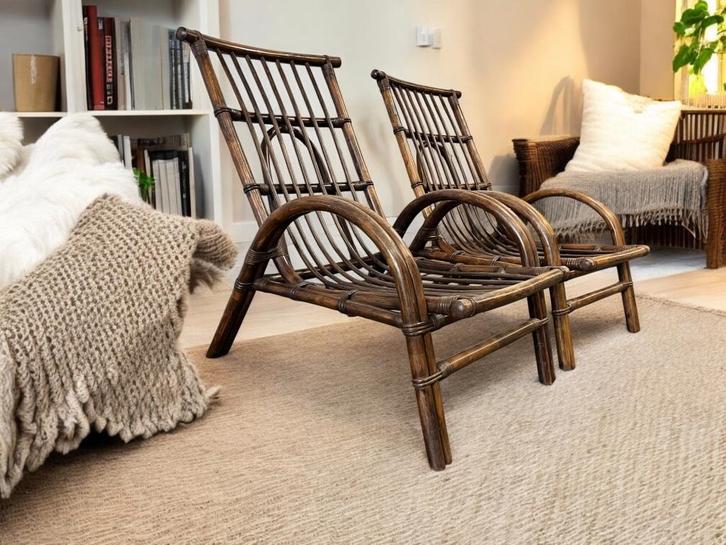 Set van 2 vintage rotan fauteuils / eenzitten / clubzetels, Antiek en Kunst, Curiosa en Brocante, Ophalen of Verzenden