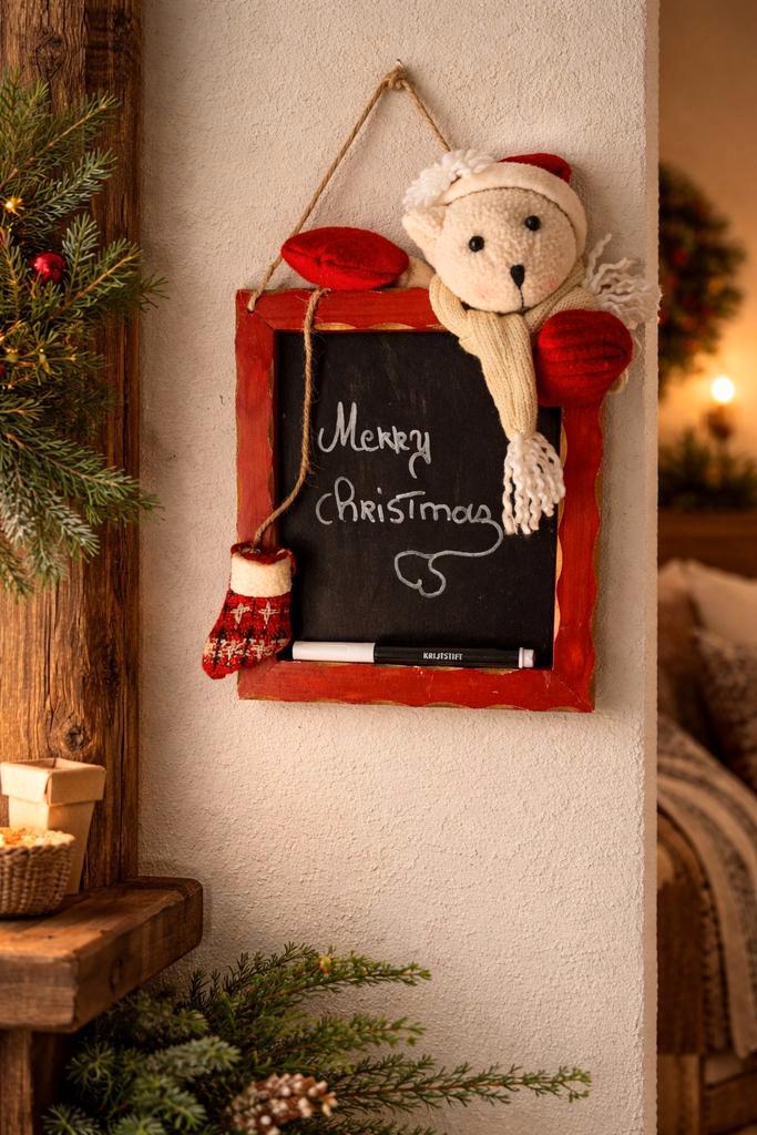 Landelijke kerst muurdecoratie met krijtbord
, zie foto's, Huis en Inrichting, Woonaccessoires | Overige, Ophalen