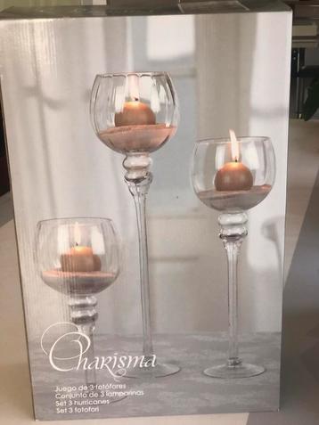 Windlichten 3 suks Mondgeblazen glas, Ophalen of Verzenden, Zo goed als nieuw
