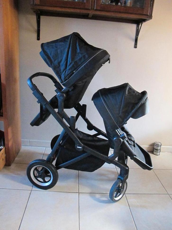 Set très complet Thule Sleek Black, 2 sièges, Enfants & Bébés, Poussettes & Combinaisons, Voiture duo, Avec nacelle, Tige de poussée réglable