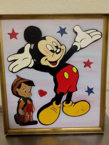Beau cadre en relief Mickey mouse Disney et Pinocchio 