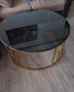 Lage ronde salontafel (zwart-goud), Huis en Inrichting, Tafels | Salontafels, Ophalen, Glas, Rond, Zo goed als nieuw