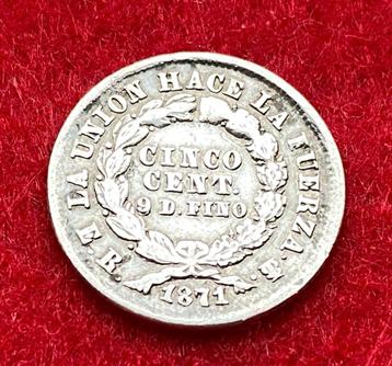 Zeldzame zilveren munt van 5 Centavos uit 1871