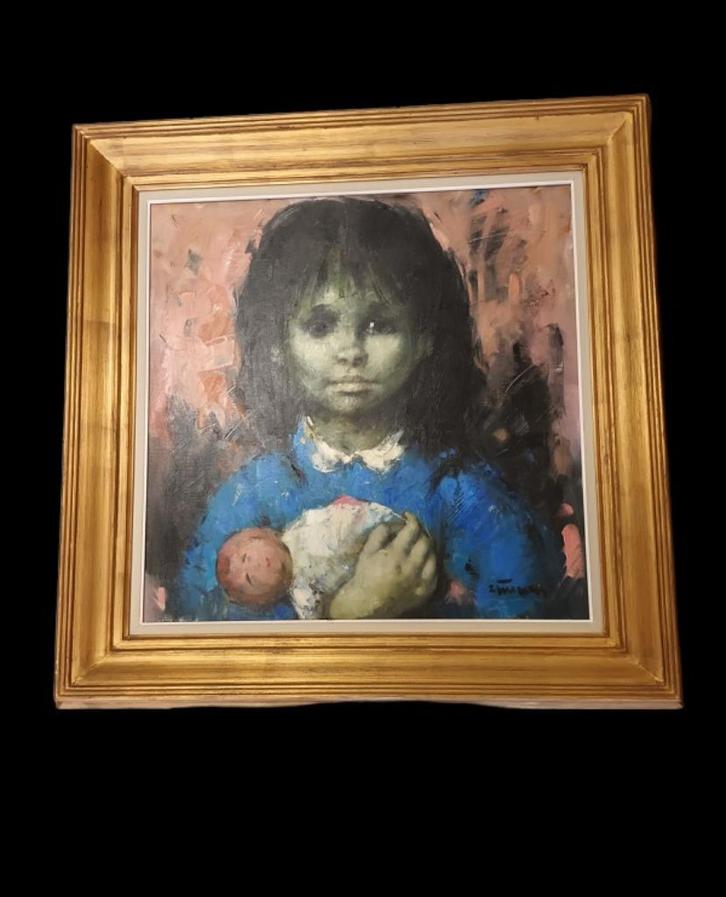 Victor Quiénen (1918-1983) meisje met pop., Antiek en Kunst, Kunst | Schilderijen | Klassiek, Ophalen