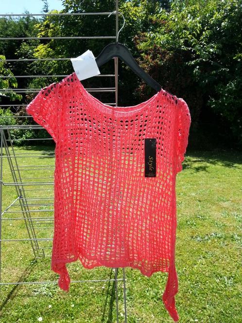 koraal zalm roos topje gaatjes kapmouw langere zijkanten TU, Kleding | Dames, Topjes, Nieuw, Maat 38/40 (M), Roze, Korte mouw