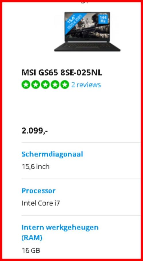 MSI STEALTH GS65 8SE, Computers en Software, Windows Laptops, Zo goed als nieuw, 15 inch, SSD, 3 tot 4 Ghz, 16 GB, Azerty, Met videokaart