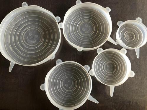 Silicone deksels transparant 5 Stuks, Huis en Inrichting, Keuken | Keukenbenodigdheden, Gebruikt, Ophalen of Verzenden