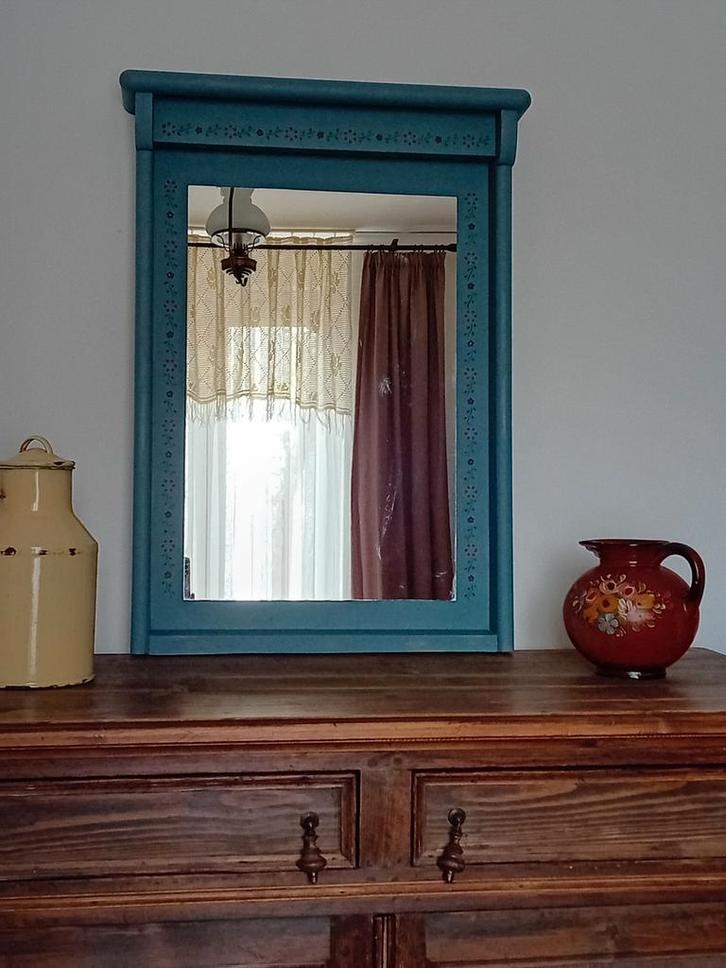 Handgeschilderde zware spiegel, Antiek en Kunst, Antiek | Spiegels, Ophalen