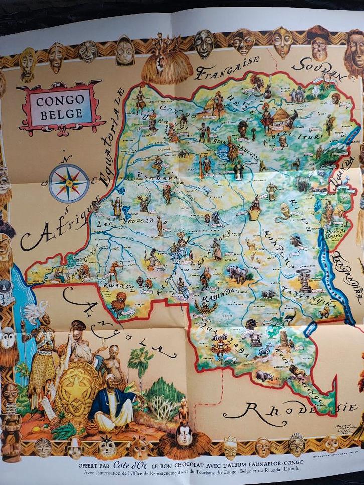 Carte ethnographique du Congo Belge colonie Belgique, Livres, Atlas & Cartes géographiques, Utilisé, Autres régions, 1800 à 2000