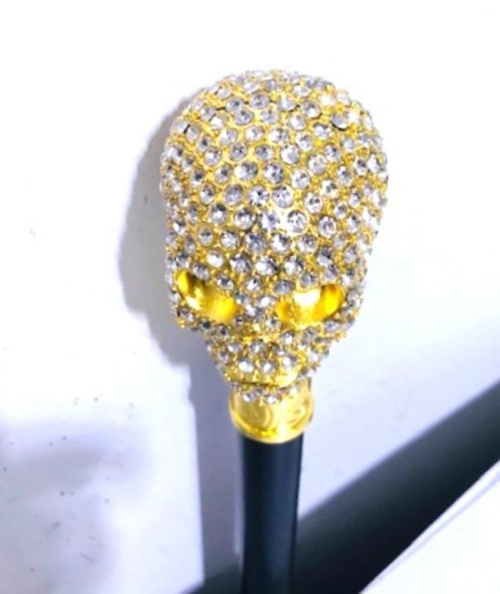 Wandelstok Swarovski Schedel Doodshoofd Goud verguld✨🤗👌, Diversen, Wandelstokken, Nieuw, Verstelbaar, Opvouwbaar, Ophalen of Verzenden