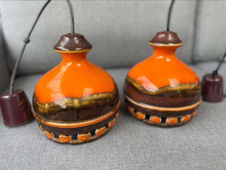 Set van 2 PAN Fat Lava oranje hanglampen vintage, Huis en Inrichting, Lampen | Hanglampen, Ophalen of Verzenden
