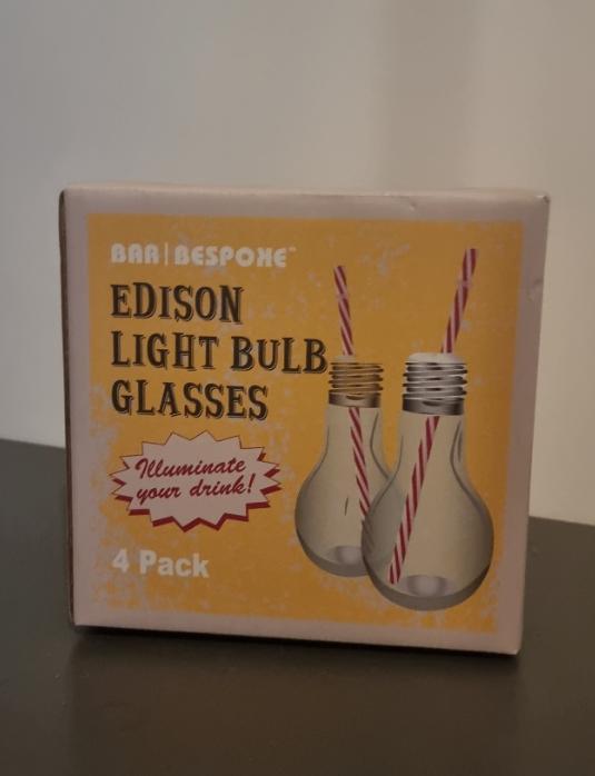 Edison Gloeilamp Glazen met Rietje (400ml) - Bar Bespoke, Verzamelen, Glas en Drinkglazen, Nieuw, Frisdrankglas, Ophalen