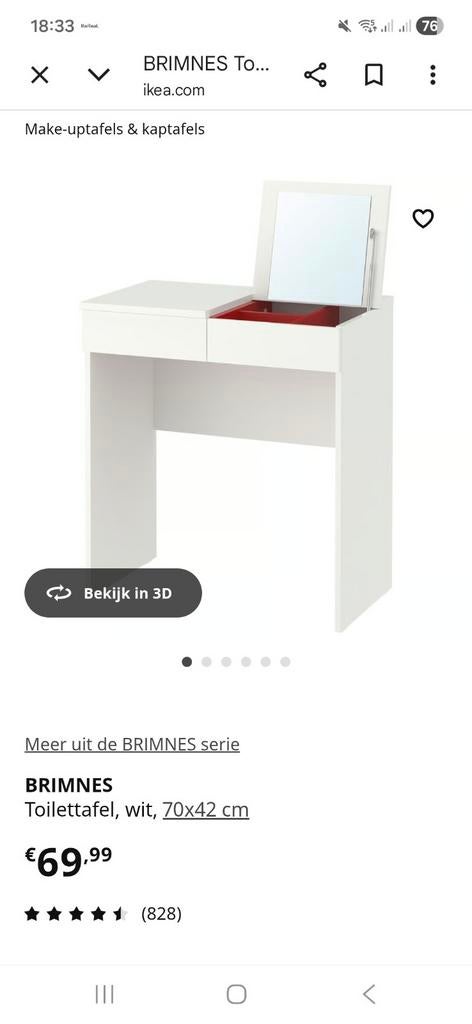 Make-up tafel Brimnes Ikea, Huis en Inrichting, Tafels | Kaptafels, Nieuw, Minder dan 100 cm, 50 tot 100 cm, Hout, Ophalen