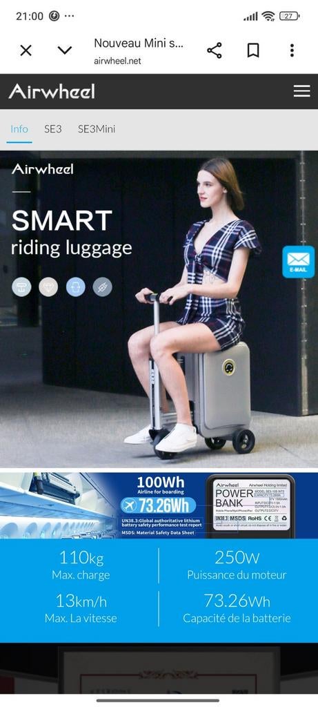 Valise électrique Airwheel SE3S rose NEUVE –