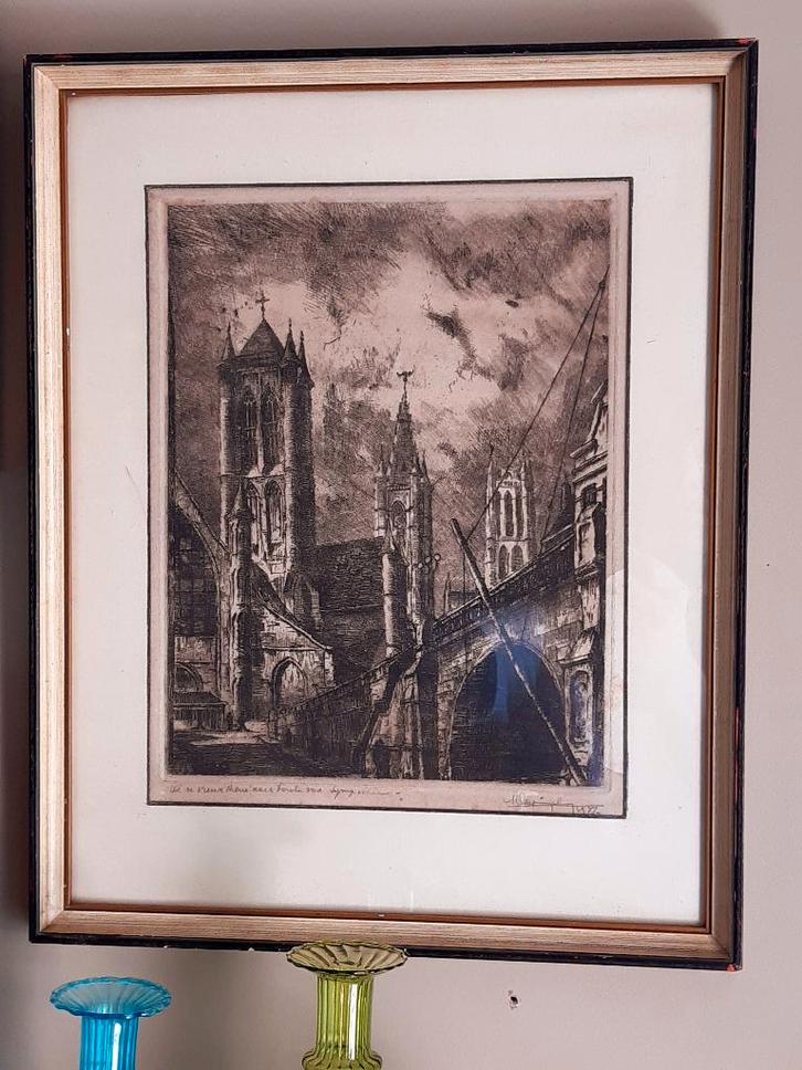 Eau-forte et gravure, Antiquités & Art, Art | Eaux-fortes & Gravures, Numéroté, Signé, Encadré, Avec passe-partout, Original, Enlèvement ou Envoi