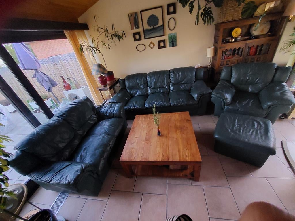 Salon en cuir vert - bien lire l'annonce!, Enlèvement, Cuir