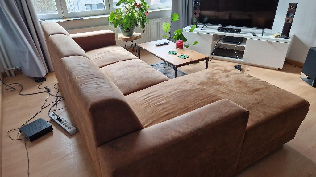 Bruine driezit, Ophalen, Driepersoons, Zo goed als nieuw, Rechte bank