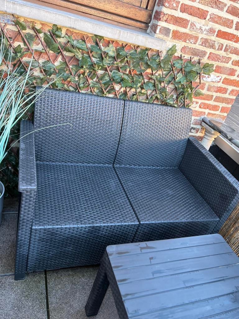 TUINSET 2 zits en 2 x 1 zit en tafeltje, Rotin, Salons de jardin, Comme neuf, Enlèvement