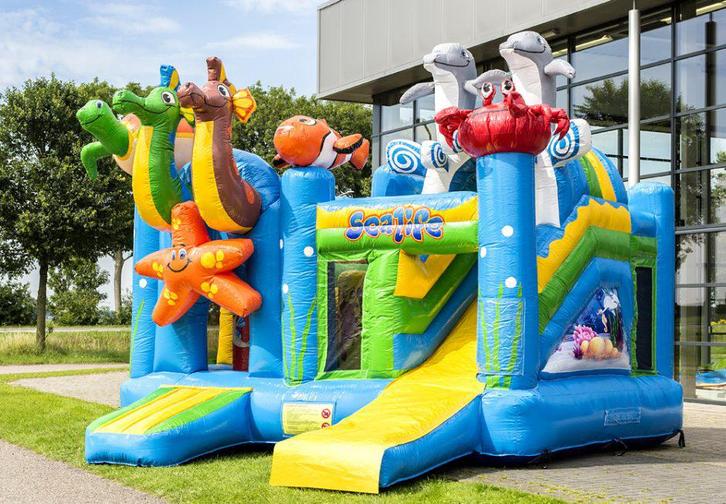 Multiplay ‘Sea life’ springkasteel te huur PROMO, Hobby en Vrije tijd, Feestartikelen | Verhuur, Zo goed als nieuw, Ophalen