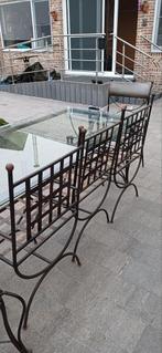 Tafel met glazen blad ,6 stoelen en 6 nieuwe kussens, Ophalen