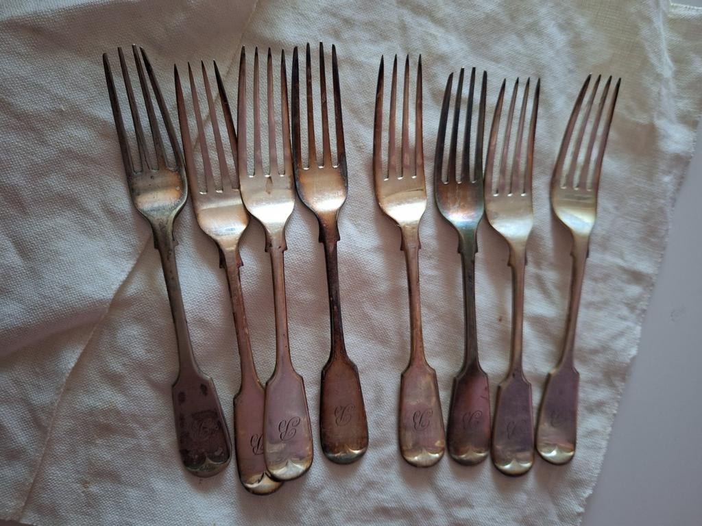 Verzilverde vorken maatwerk met letter B, Antiek en Kunst, Antiek | Bestek, Ophalen