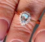 Nieuwe!! Gouden Ring 14k Rosé - Aquamarijn 1ct & Diamant, Ophalen, Zo goed als nieuw