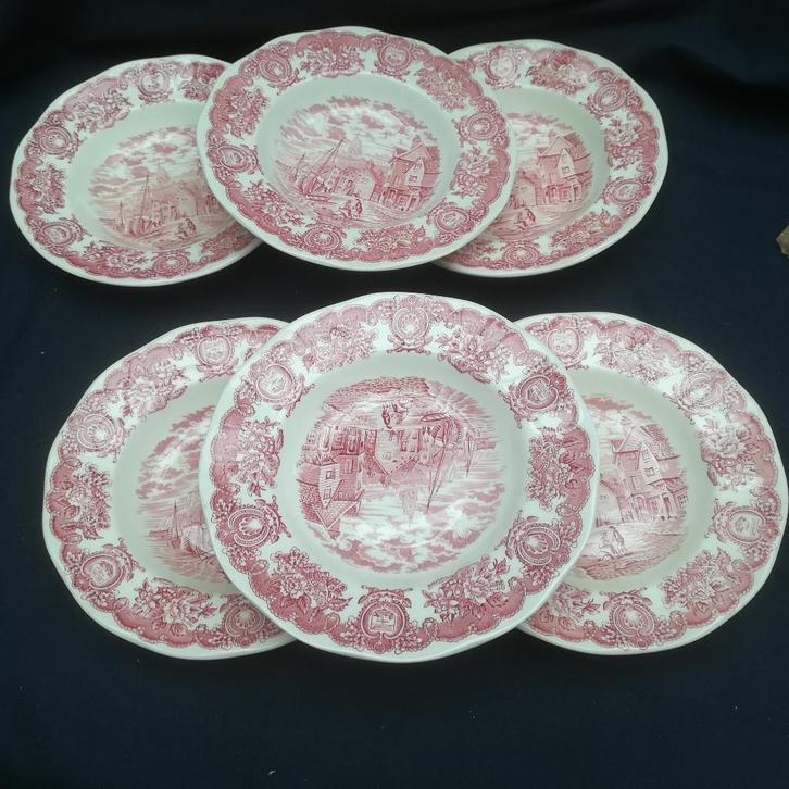 6 Engelse soepborden: Thema : Ports of England, Antiek en Kunst, Antiek | Wandborden en Tegels, Ophalen of Verzenden