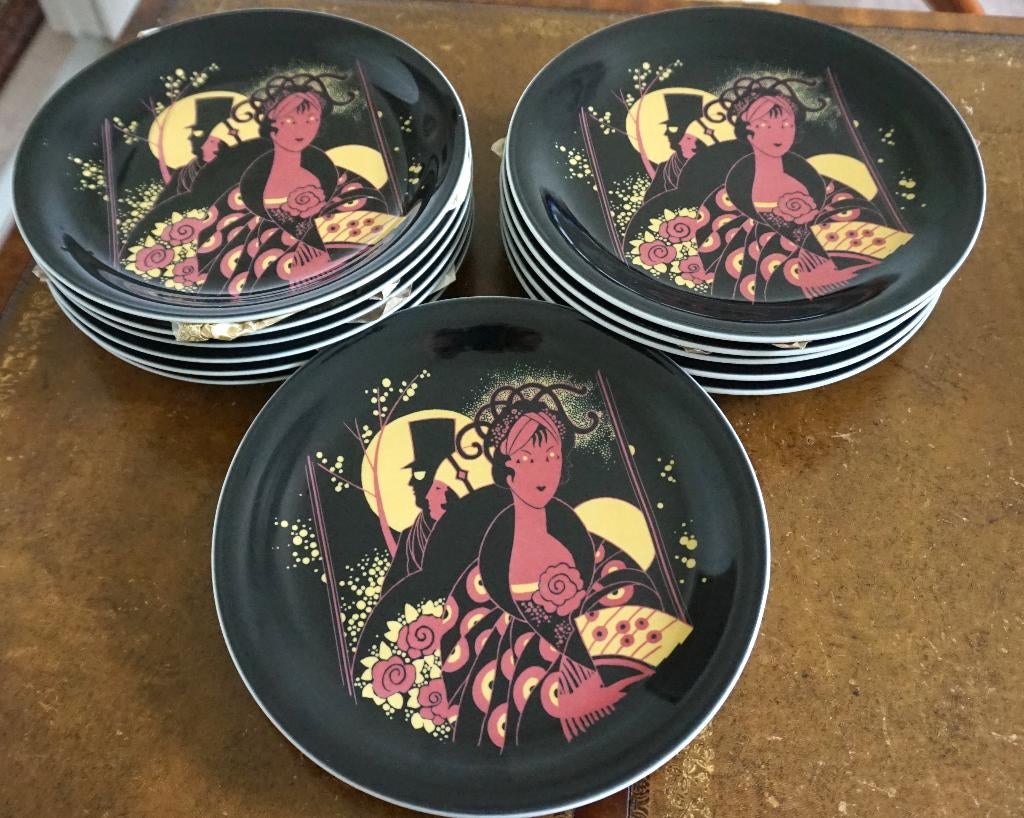 12 Assiettes Porcelaine Style Art Déco de Bauscher de 1978, Enlèvement