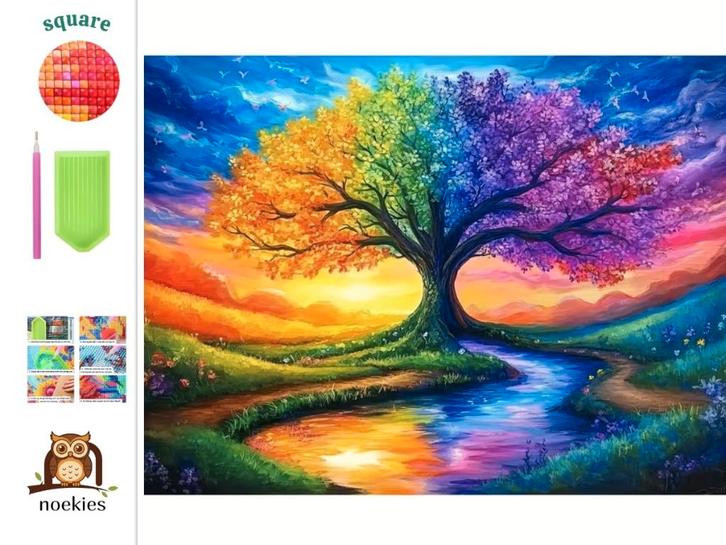 nr 157 Diamond Painting kleuren boom 40x30cm (vierkant), Hobby en Vrije tijd, Knutselen, Nieuw, Knutselwerk, Verzenden