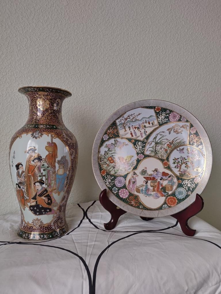Vase chinois avec assiette, Antiquités & Art, Enlèvement