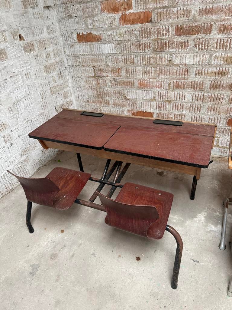 Vintage schoolbank met opbergruimte, Antiek en Kunst, Antiek | Meubels | Tafels, Ophalen