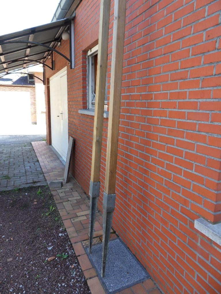2 Houten balken voor afdak of carport, Ophalen, Zo goed als nieuw, 180 tot 250 cm, Balken