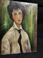 OUD OLIEVERFSCHILDERIJ OP CANVAS GESIGNEERD, Antiek en Kunst, Ophalen of Verzenden