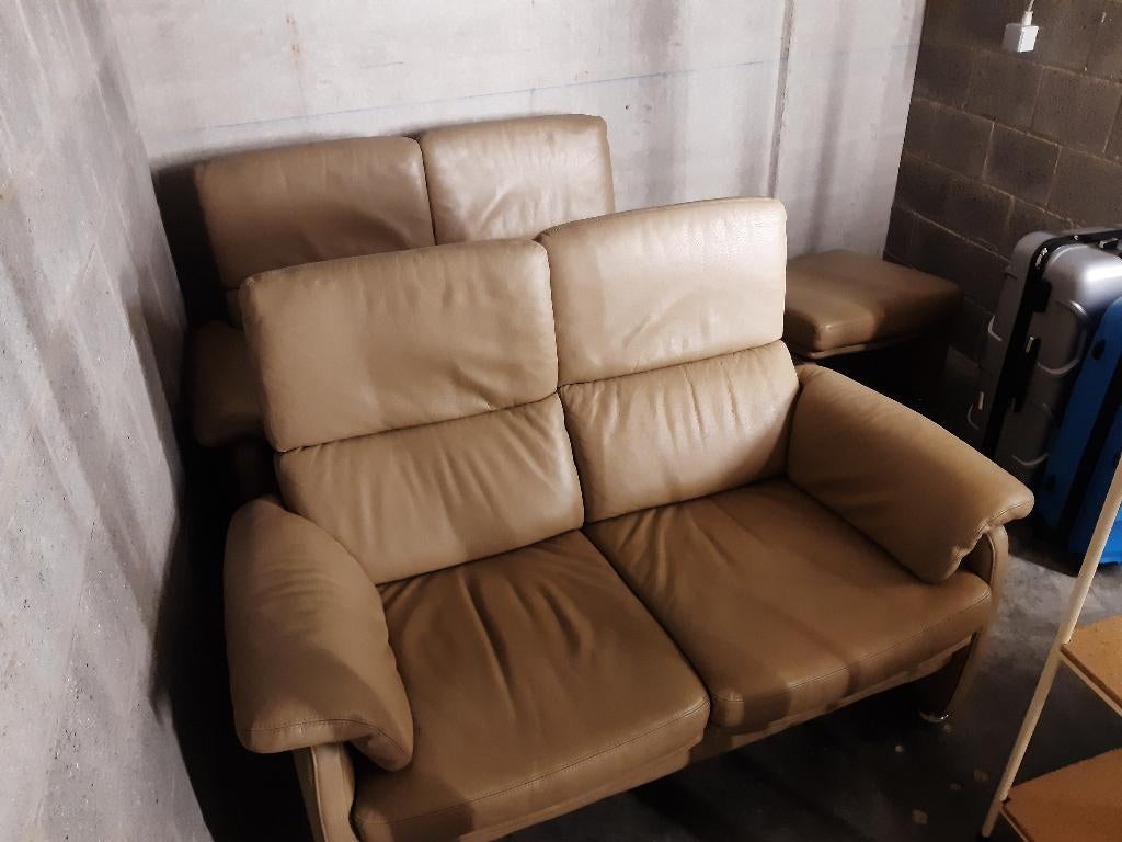 2 x sièges en cuir avec 1 pouf, Maison & Meubles, Canapés | Salons, Enlèvement, Neuf, Quatre personnes ou plus, Cuir