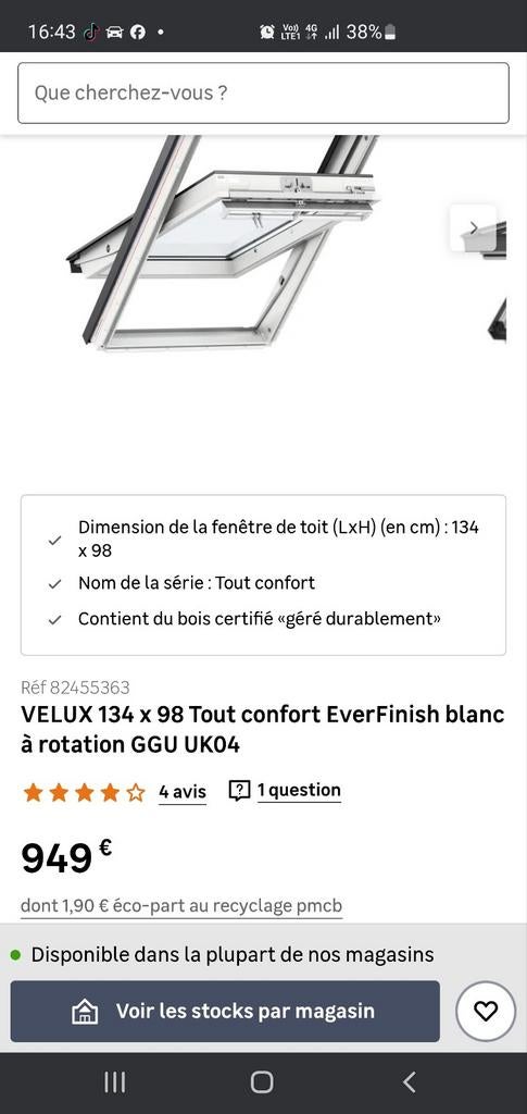 Velux GGU UK04 0057 NEUF, Bricolage & Construction, Vitres, Châssis & Fenêtres, Enlèvement