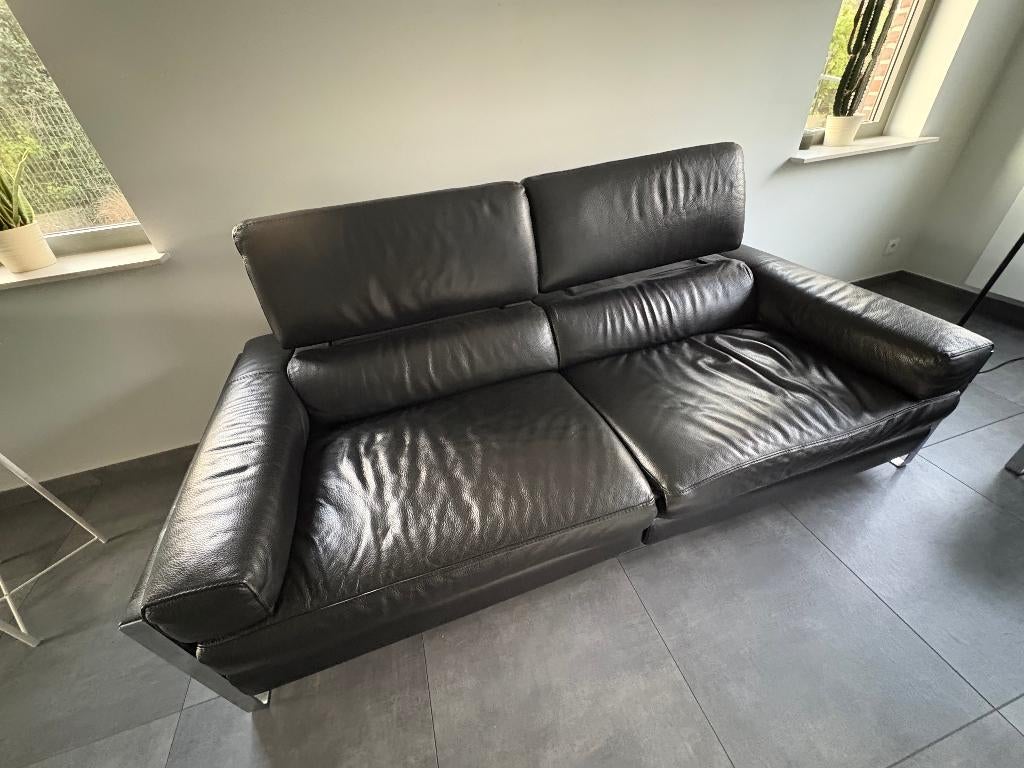 Set zwart lederen zetels elektrisch verstelbaar, Huis en Inrichting, Zetels | Zetels, Zo goed als nieuw, Rechte bank, Overige maten