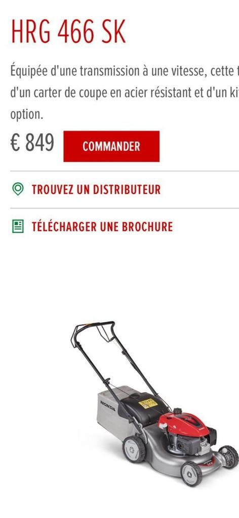 Tondeuse honda HRG 466 SK, Jardin & Terrasse, Tondeuses à gazon, Enlèvement ou Envoi
