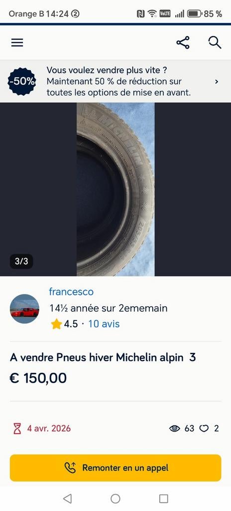 A vendre Pneus hiver Michelin, Enlèvement